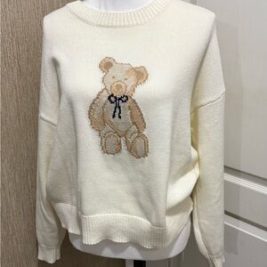 Cream Sweater with Teddy Bear Design